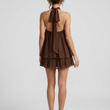 Robe Mini Col Montant Halter Dos Nu Volants Étagés