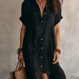 Robe Chemise Midi Boutons Contrastants Fente