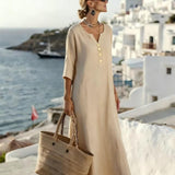 Robe Maxi Boutonnée Manches 3/4 Coupe Ample