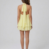Robe Mini Col Montant Halter Dos Nu Volants Étagés
