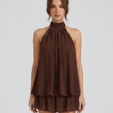Robe Mini Evelyne Halter Dos Nu Double Volant