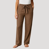 Pantalon Lin Taille Élastique Coupe Droite Poches