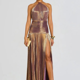 Robe Maxi Aurelia Halter Fente Dos Ouvert