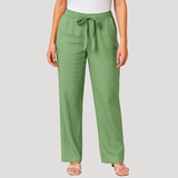 Pantalon Lin Taille Élastique Coupe Droite Poches