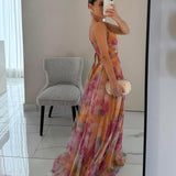 Robe Maxi Décolleté V Bretelles Fines Fluide