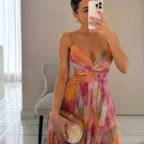 Robe Maxi Décolleté V Bretelles Fines Fluide