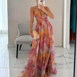 Robe Maxi Décolleté V Bretelles Fines Fluide