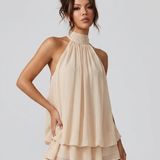 Robe Mini Evelyne Halter Dos Nu Double Volant