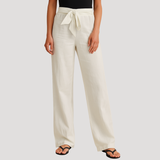 Pantalon Lin Taille Élastique Coupe Droite Poches
