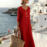 Robe Maxi Boutonnée Manches 3/4 Coupe Ample