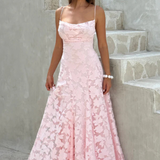 Robe Maxi Violaine Jacquard Devoré Bretelles Spaghetti