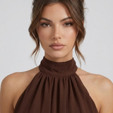 Robe Mini Col Montant Halter Dos Nu Volants Étagés