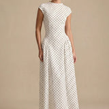 Robe Maxi à Pois avec Encolure Ronde