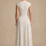 Robe Maxi à Pois avec Col Rond
