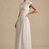 Robe Maxi à Pois avec Col Rond