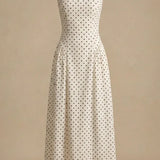 Robe Maxi à Pois avec Col Rond