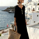Robe Maxi Boutonnée Manches 3/4 Coupe Ample