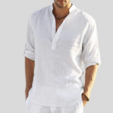 Chemise Homme Lin Patte Boutonnage Courte Manches Retroussables