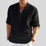 Chemise Homme Lin Patte Boutonnage Courte Manches Retroussables