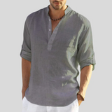 Chemise Homme Lin Patte Boutonnage Courte Manches Retroussables