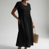 Robe Midi Brodée Taille Empire Femme