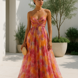 Robe Maxi Décolleté V Bretelles Fines Fluide