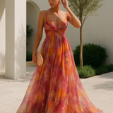 Robe Maxi Décolleté V Bretelles Fines Fluide