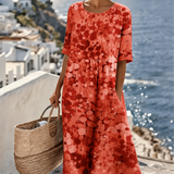 Robe Midi Fleurie Manches Courtes Femme
