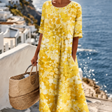 Robe Midi Fleurie Manches Courtes Femme