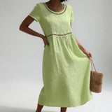 Robe Midi Brodée Taille Empire Femme