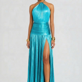 Robe Maxi Aurelia Halter Fente Dos Ouvert