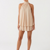 Robe Mini Evelyne Halter Dos Nu Double Volant