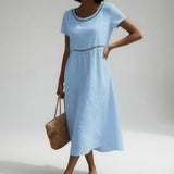 Robe Midi Brodée Taille Empire Femme