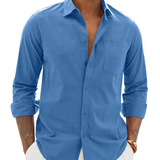 Chemise Homme Coton Lin Col Classique Poche Poitrine