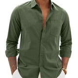 Chemise Homme Coton Lin Col Classique Poche Poitrine