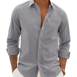 Chemise Homme Coton Lin Col Classique Poche Poitrine