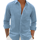 Chemise Homme Coton Lin Col Classique Poche Poitrine