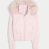 Manteau Matelassé Capuche Amovible Fausse Fourrure