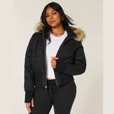 Manteau Matelassé Capuche Amovible Fausse Fourrure