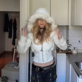 Manteau Matelassé Capuche Amovible Fausse Fourrure