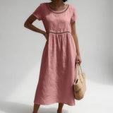 Robe Midi Brodée Taille Empire Femme