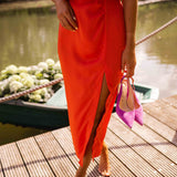 Robe Midi Sans Manches Encolure Haute Fente