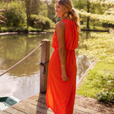 Robe Midi Sans Manches Encolure Haute Fente