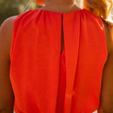 Robe Midi Sans Manches Encolure Haute Fente
