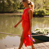 Robe Midi Sans Manches Encolure Haute Fente