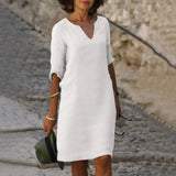 Robe Midi Col V Manches Trois-Quarts
