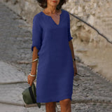 Robe Midi Col V Manches Trois-Quarts