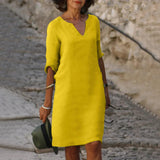 Robe Midi Col V Manches Trois-Quarts