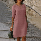 Robe Midi Col V Manches Trois-Quarts