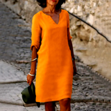 Robe Midi Col V Manches Trois-Quarts